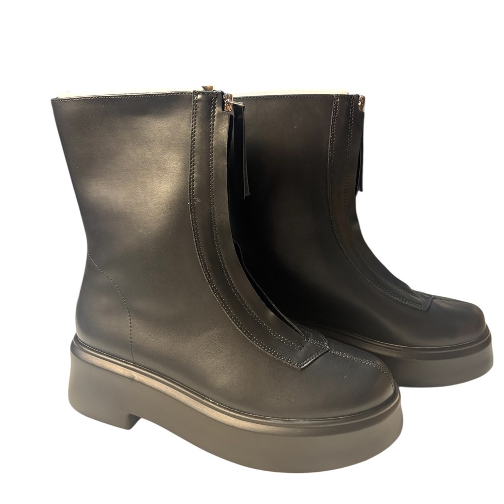 Dream Pairs Platform Mid Calf‎ Boot Black Faux Leather Front Zip Size 8.5 M